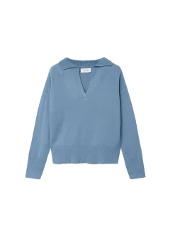 Maglione con colletto polo celeste