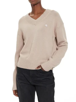 Maglione con scollo a v e logo sul petto goat