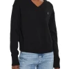Maglione con scollo a v e logo sul petto nero