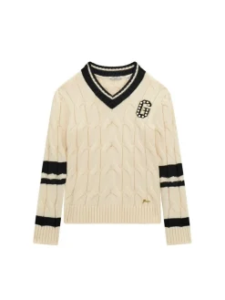 Maglione Girl in maglia a trecce con logo beige