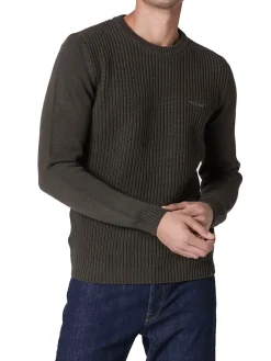 Maglione girocollo doppia texture e logo aquila turrita verde scuro