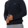 Maglione girocollo doppia texture e logo aquila turrita blu notte