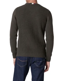 Maglione girocollo doppia texture e logo aquila turrita verde scuro