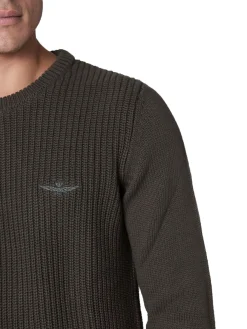 Maglione girocollo doppia texture e logo aquila turrita verde scuro