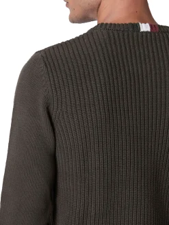 Maglione girocollo doppia texture e logo aquila turrita verde scuro