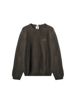 Maglione girocollo doppia texture e logo aquila turrita verde scuro