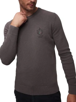 Maglione girocollo punto riso con logo ricamato Frecce Tricolori grigi