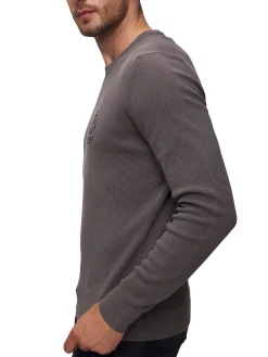 Maglione girocollo punto riso con logo ricamato Frecce Tricolori grigi