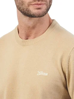 Maglione in misto lana con logo sul petto beige