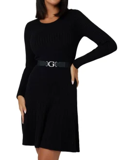 Mini abito fit and flare in maglia con cintura nero