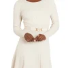 Mini abito fit and flare in maglia con cintura crema