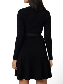 Mini abito fit and flare in maglia con cintura nero