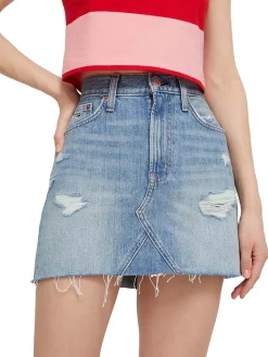 Minigonna di jeans stretch Izzie con orlo sfrangiato, tagli e scucitur