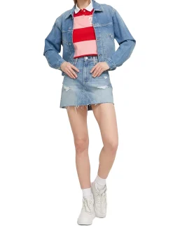 Minigonna di jeans stretch Izzie con orlo sfrangiato, tagli e scucitur