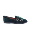 Mocassino in vellutto con doppia fibbia verde