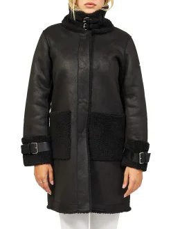 Montone lungo dettagli teddy nero