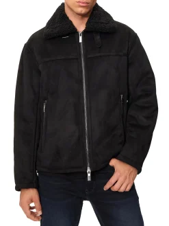 Montone zip collo pelliccia nero