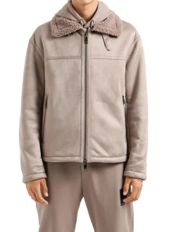 Montone zip collo pelliccia beige