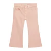 Pantalone a zampa neonata in denim color pesca