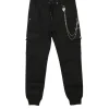 Pantalone cargo con polsini e catena nero
