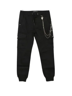 Pantalone cargo con polsini e catena nero