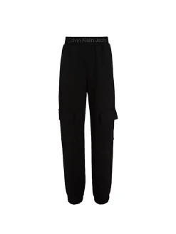 Pantalone cargo teen con elastico in vita logato nero