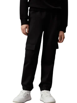 Pantalone cargo teen con elastico in vita logato nero
