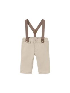 Pantalone chino con bretelle in cotone noce