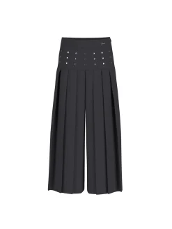Pantalone culotte con applicazione borchie in crepe nero