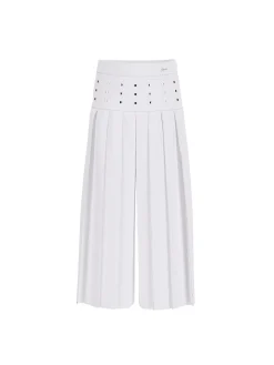 Pantalone culotte con applicazione borchie in crepe bianco