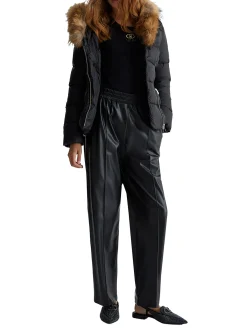 Pantalone jogger palazzo spalmato nero