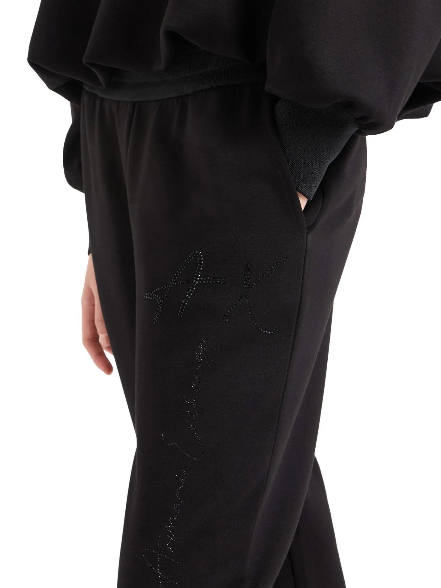 Pantalone logo strass nero