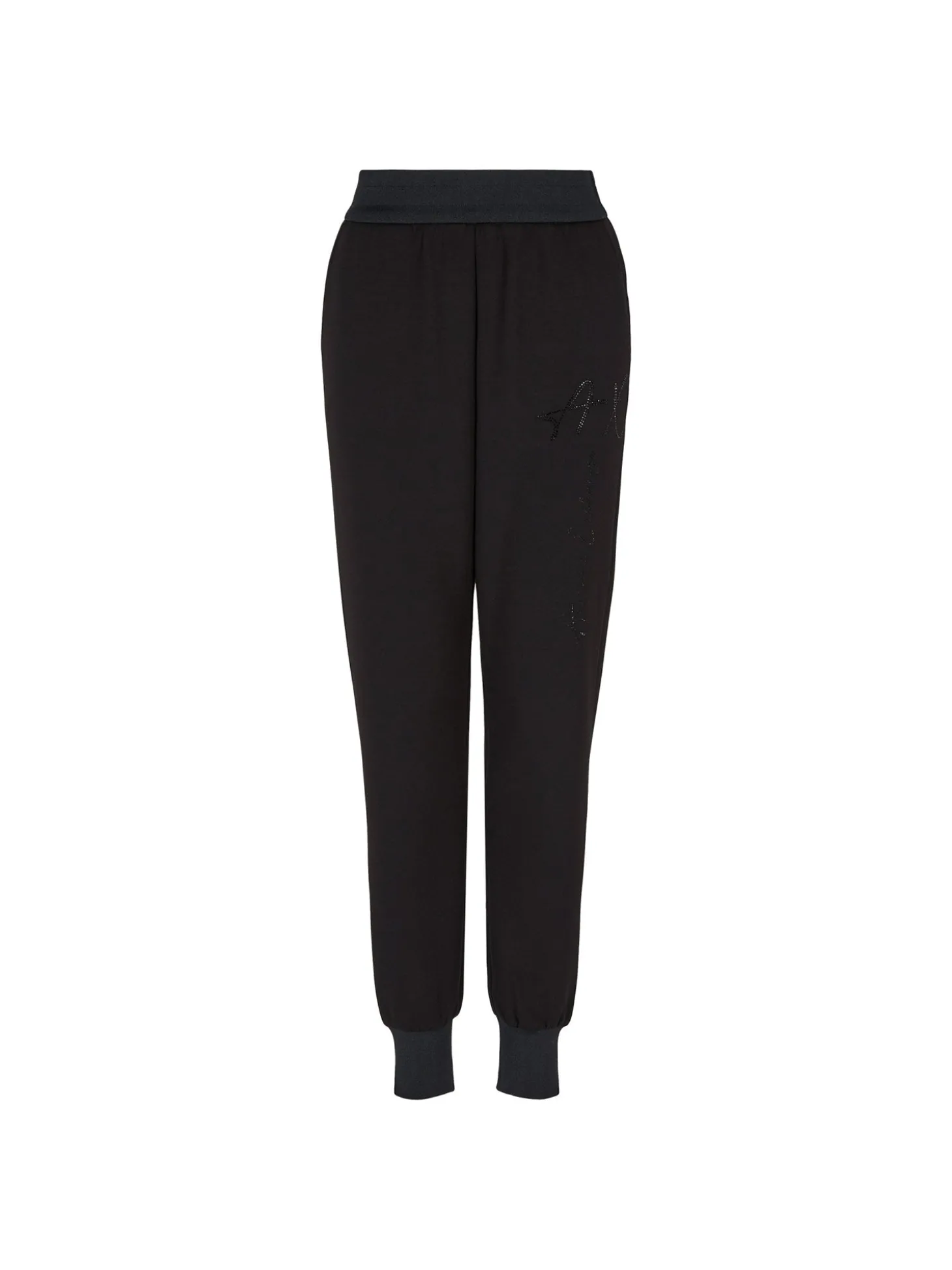 Pantalone logo strass nero
