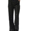 Pantalone stile jogger con paillettes e fascia a contrasto nero