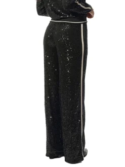 Pantalone stile jogger con paillettes e fascia a contrasto nero