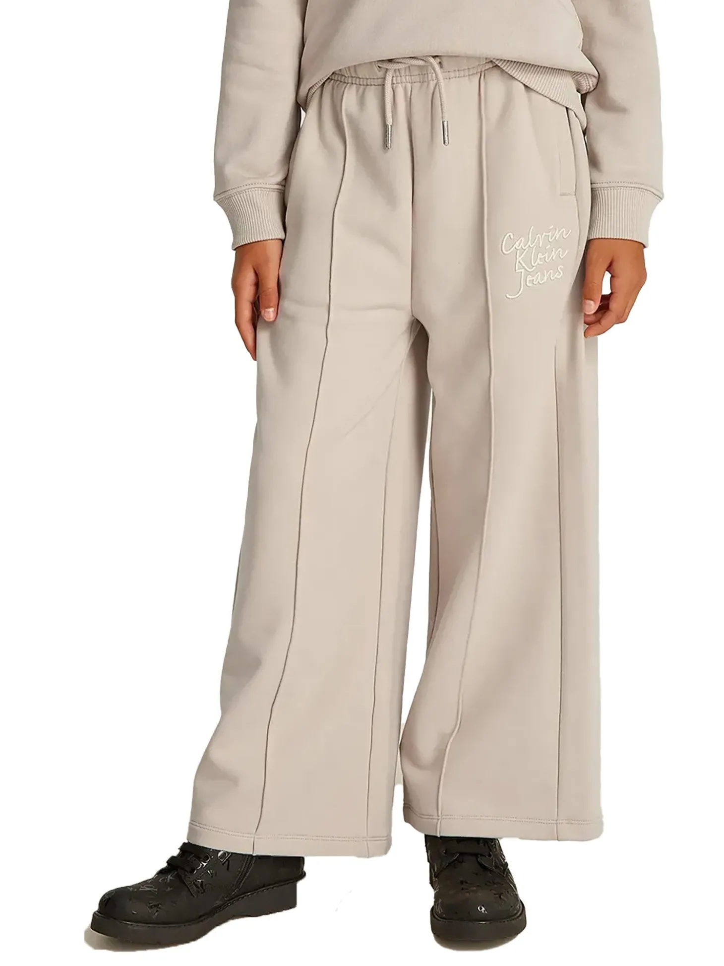 Pantalone teen wide leg con logo grigio