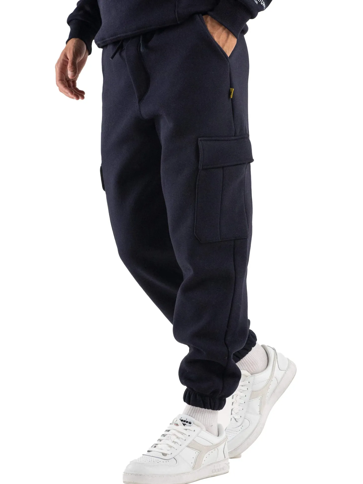 Pantalone tuta cargo felpato blu