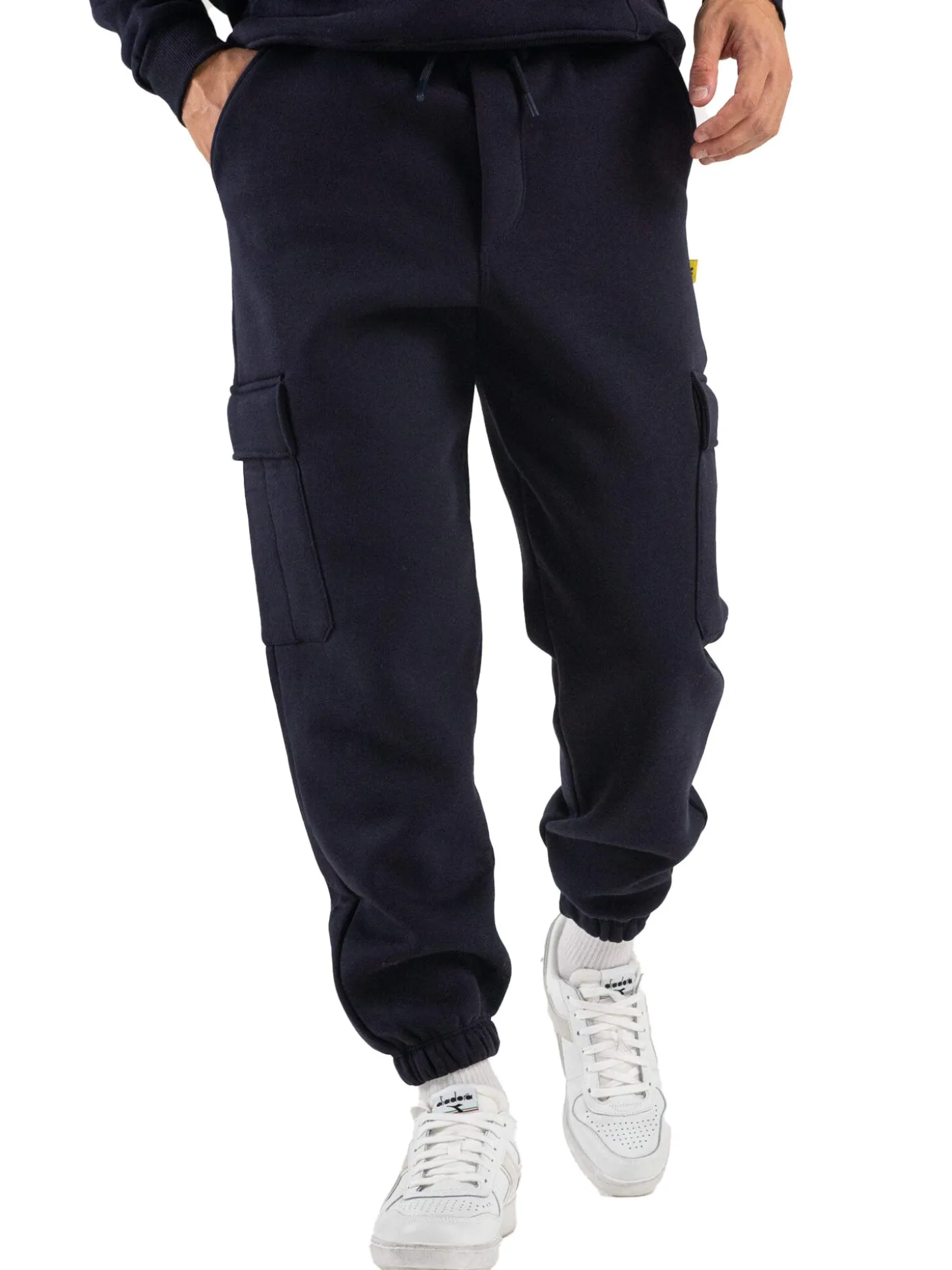 Pantalone tuta cargo felpato blu