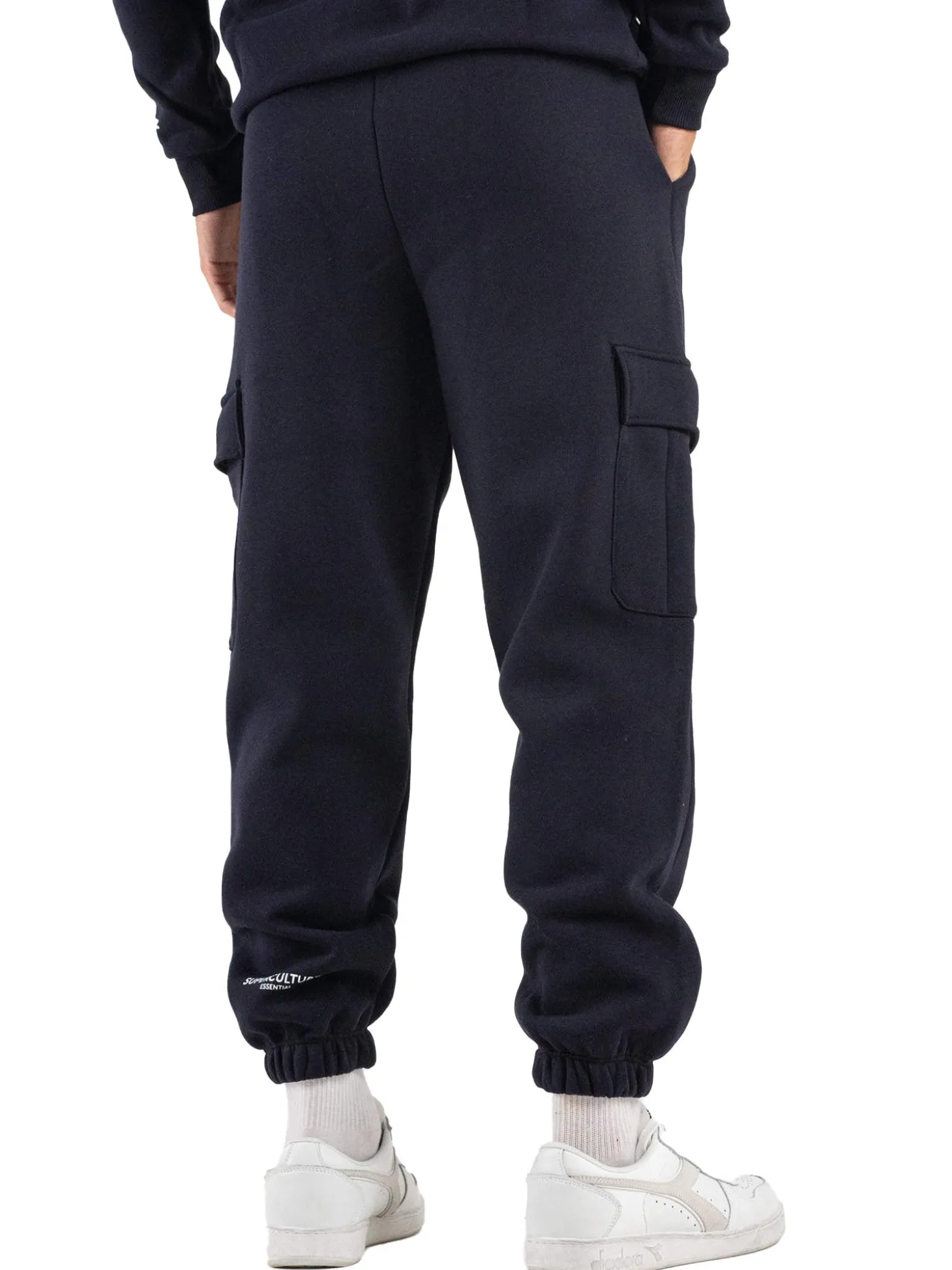 Pantalone tuta cargo felpato blu