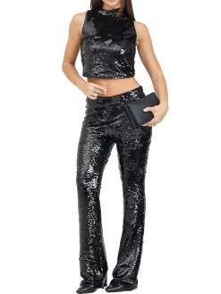 Pantalone zampa paillettes nero