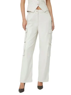 Pantaloni cargo in pelle beige