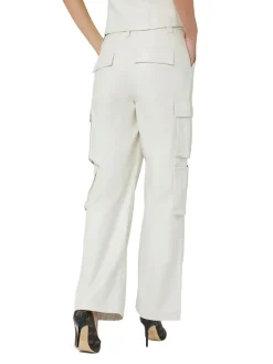 Pantaloni cargo in pelle beige