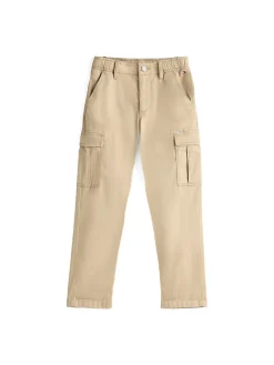 Pantaloni junior cargo in tessuto tramato beige