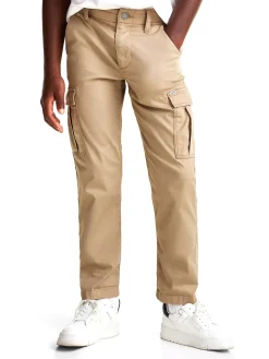 Pantaloni junior cargo in tessuto tramato beige