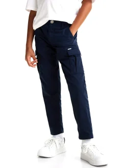 Pantaloni kids cargo in tessuto tramato blu