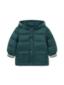 Piumino cappuccio in nylon verde