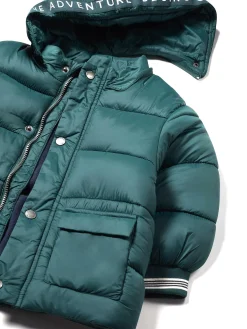 Piumino cappuccio in nylon verde