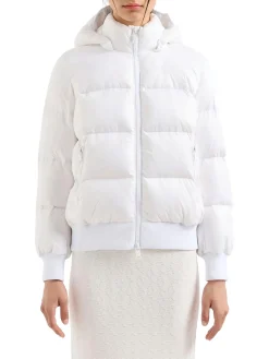 Piumino con cappuccio e patch logo bianco