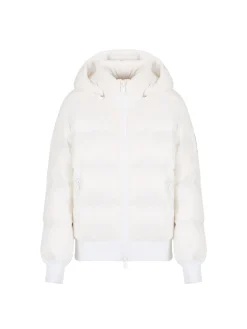 Piumino con cappuccio e patch logo bianco