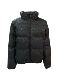 Piumino con zip all over logo nero